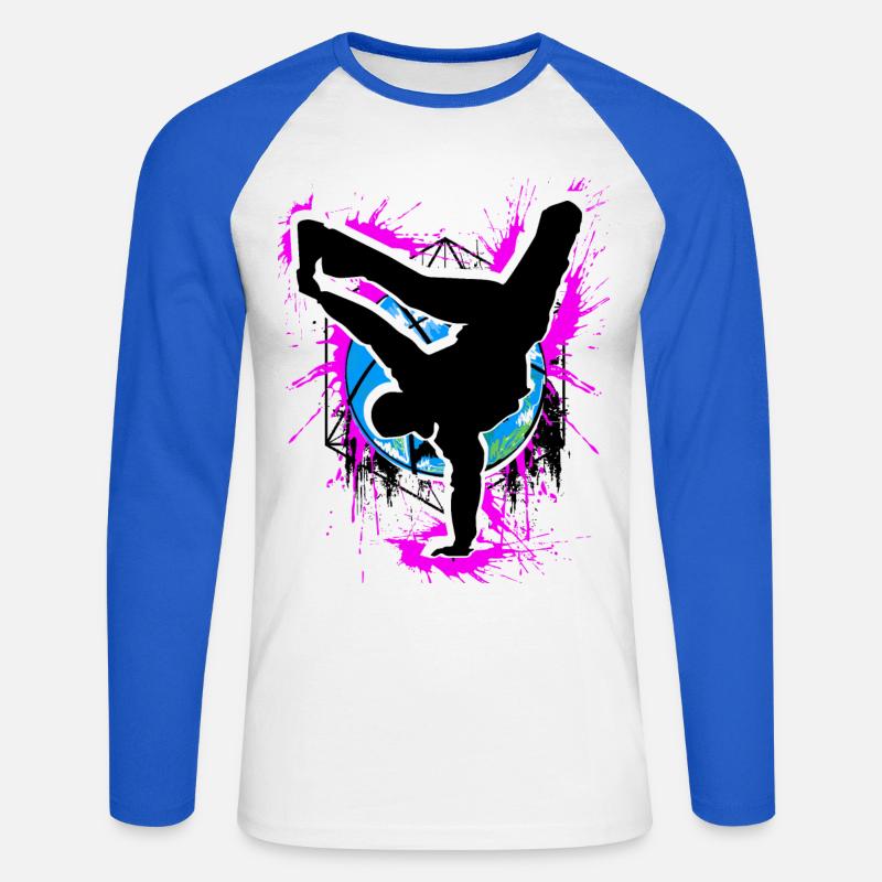 Breakdance - Breakdancer - Breakdancing - BBoy - Maglia da baseball a manica lunga da uomo - bianco/blu royal
