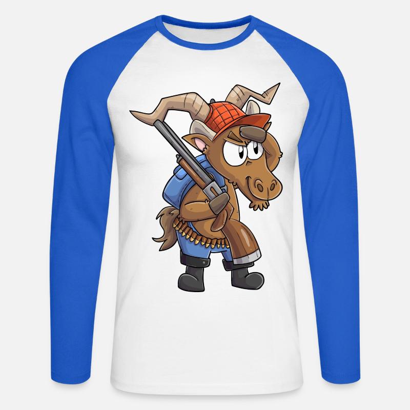 Steinbock Jäger / Steinbock mit Jagdgewehr - Unisex Baseballshirt langarm - Weiß/Royalblau