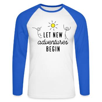 Adventure or new beginning - Unisex Long Sleeve Baseball T-Shirt - white/royal blue - Front - Nik (191cm)