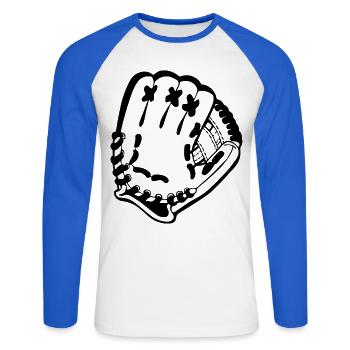 Baseball - Unisex Baseballshirt langarm - Weiß/Royalblau - Vorne - Nik (191cm)