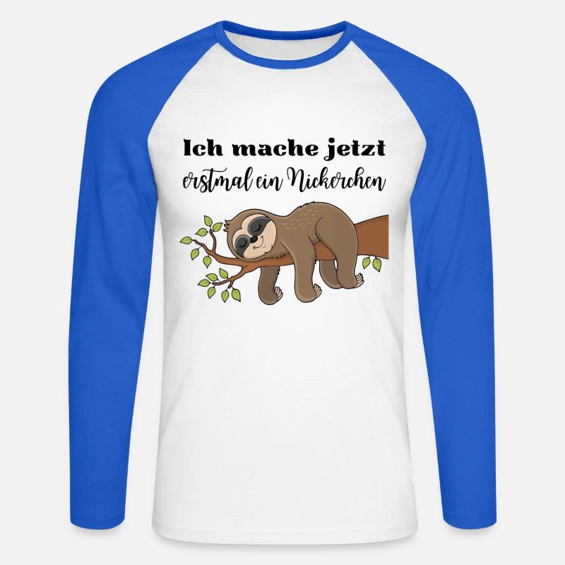 Ich mache jetzt erstmal ein Nickerchen - Unisex Baseballshirt langarm - Weiß/Royalblau