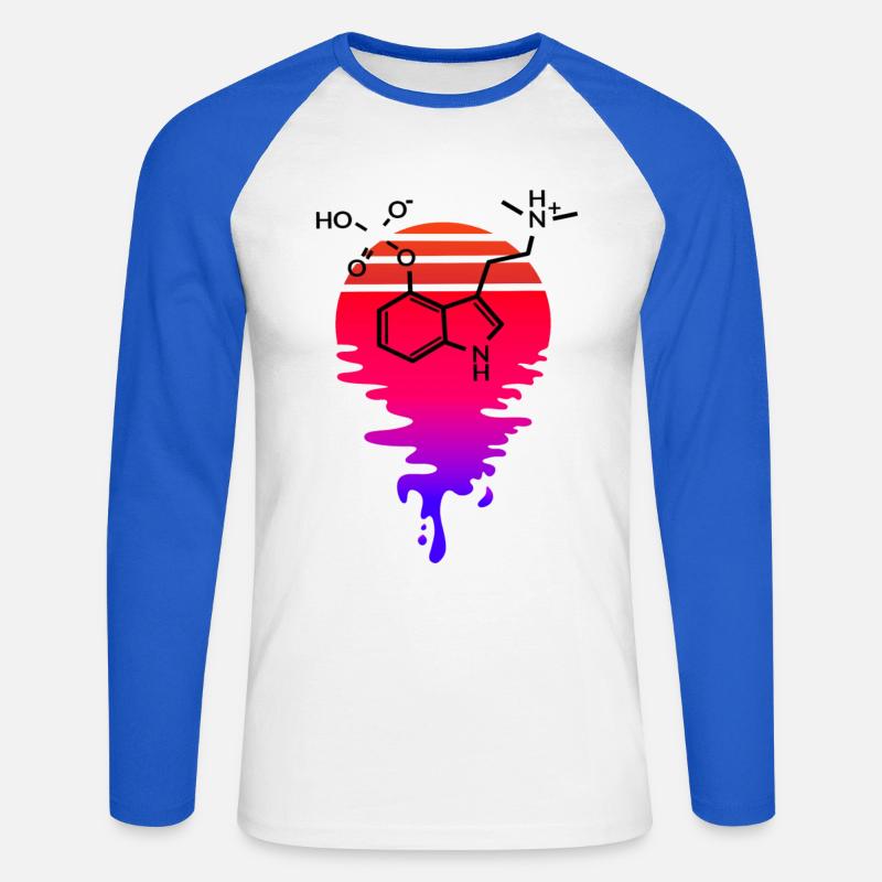 Psilocybin Molekül mit Retro Sunset - Unisex Baseballshirt langarm - Weiß/Royalblau