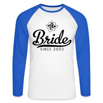 Mariée depuis 2003 - T-shirt baseball manches longues Homme - blanc/bleu royal - Devant - Nik (191cm)