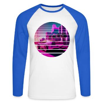 Retro Wave Sport 80s Vaporwave Sunset - Unisex Long Sleeve Baseball T-Shirt - white/royal blue - Front - Nik (191cm)