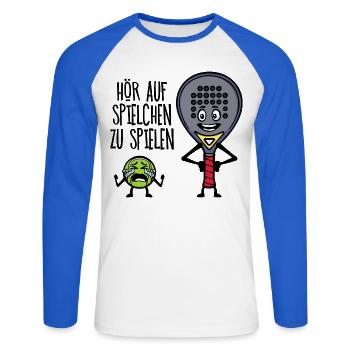 Freizeit Spieler Statement Padel Ball Schläger - Unisex Baseballshirt langarm - Weiß/Royalblau - Vorne - Nik (191cm)