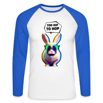 Hipster Easter Bunny Too Hip to Hop - Unisex Long Sleeve Baseball T-Shirt - white/royal blue - Front - Nik (191cm)