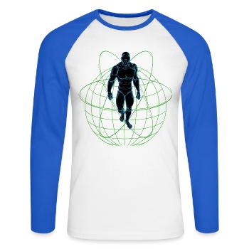 Erde Maschine Mensch Atom Roboter Maschinenmensch - Unisex Baseballshirt langarm - Weiß/Royalblau - Vorne - Nik (191cm)