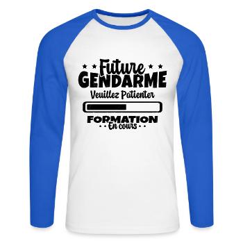 Future Gendarme Formation en Cours Humour - T-shirt baseball manches longues Homme - blanc/bleu royal - Devant - Nik (191cm)