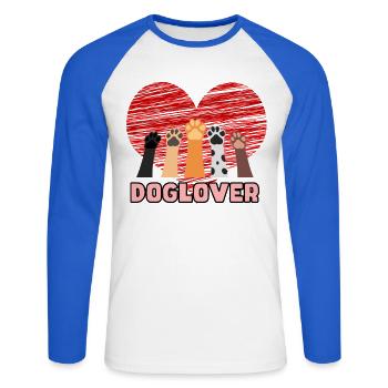Doglover for real dog lovers # - Unisex Long Sleeve Baseball T-Shirt - white/royal blue - Front - Nik (191cm)
