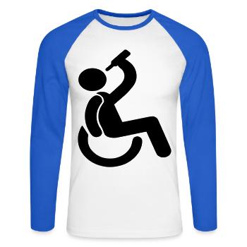 Trinkender Rollstuhlfahrer Humor-Symbol # - Unisex Baseballshirt langarm - Weiß/Royalblau - Vorne - Nik (191cm)