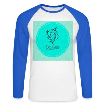 pisces - Unisex Long Sleeve Baseball T-Shirt - white/royal blue - Front - Nik (191cm)