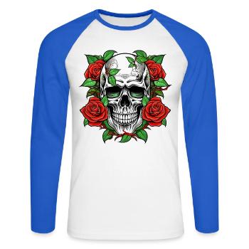 Skull and Roses Tattoo Crest - Unisex Long Sleeve Baseball T-Shirt - white/royal blue - Front - Nik (191cm)