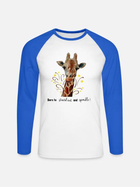 Süße Giraffe Born to stand out and sparkle - Unisex Baseballshirt langarm - Weiß/Royalblau
