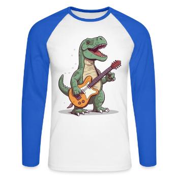 Dinosaur with guitar for musicians - Unisex Long Sleeve Baseball T-Shirt - white/royal blue - Front - Nik (191cm)