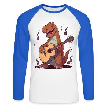 Dinosaur with guitar for musicians - Unisex Long Sleeve Baseball T-Shirt - white/royal blue - Front - Nik (191cm)