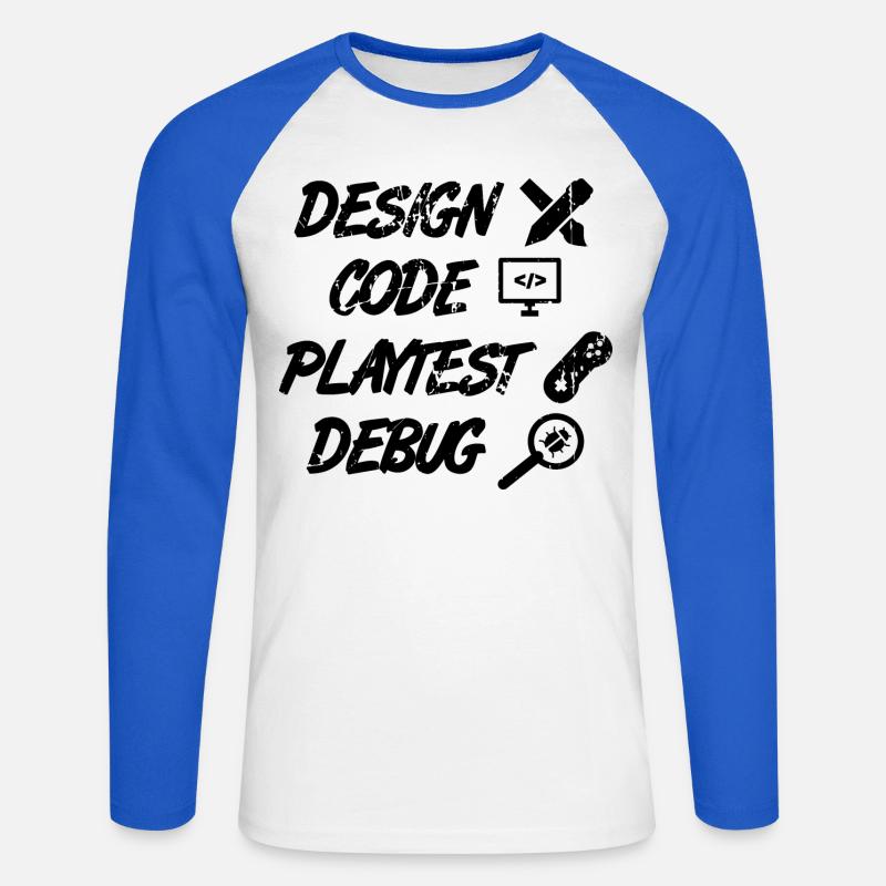 Design Code Playtest Debug - Unisex Baseballshirt langarm - Weiß/Royalblau