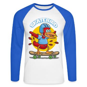 Skatebird - T-shirt baseball manches longues Homme - blanc/bleu royal - Devant - Nik (191cm)