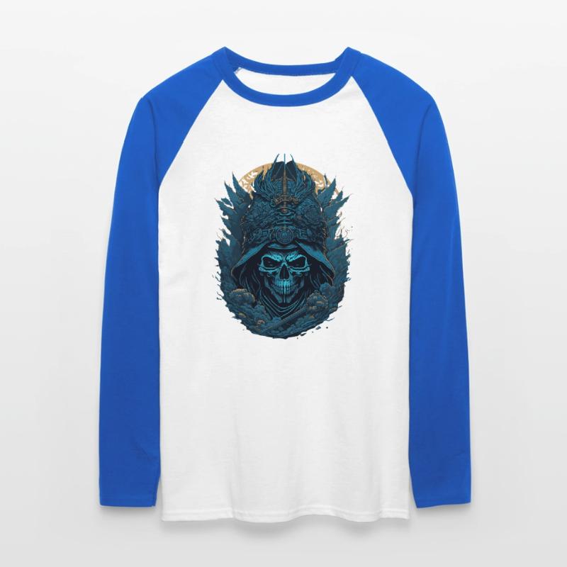 Blauer Samurai Skelett Schädel - Blauer Samurai Schädel Unisex Baseballshirt langarm