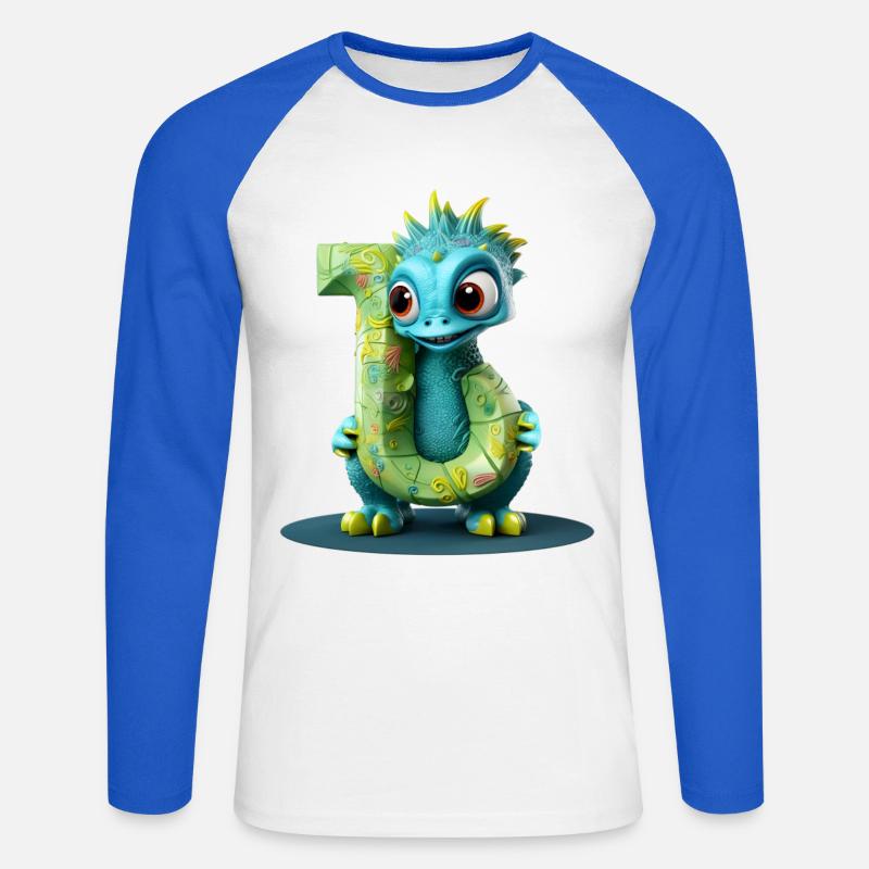Blauer Drache mit Buchstabe J Alphabet - Unisex Baseballshirt langarm - Weiß/Royalblau