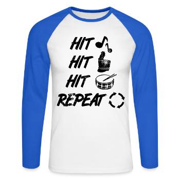 Chapelle de la marche - T-shirt baseball manches longues Homme - blanc/bleu royal - Devant - Nik (191cm)