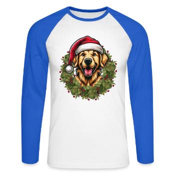 Golden Retriever zu Weihnachten 🎄 - Unisex Baseballshirt langarm - Weiß/Royalblau - Vorne - Nik (191cm)