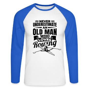Rower Grandpa - Unisex Long Sleeve Baseball T-Shirt - white/royal blue - Front - Nik (191cm)