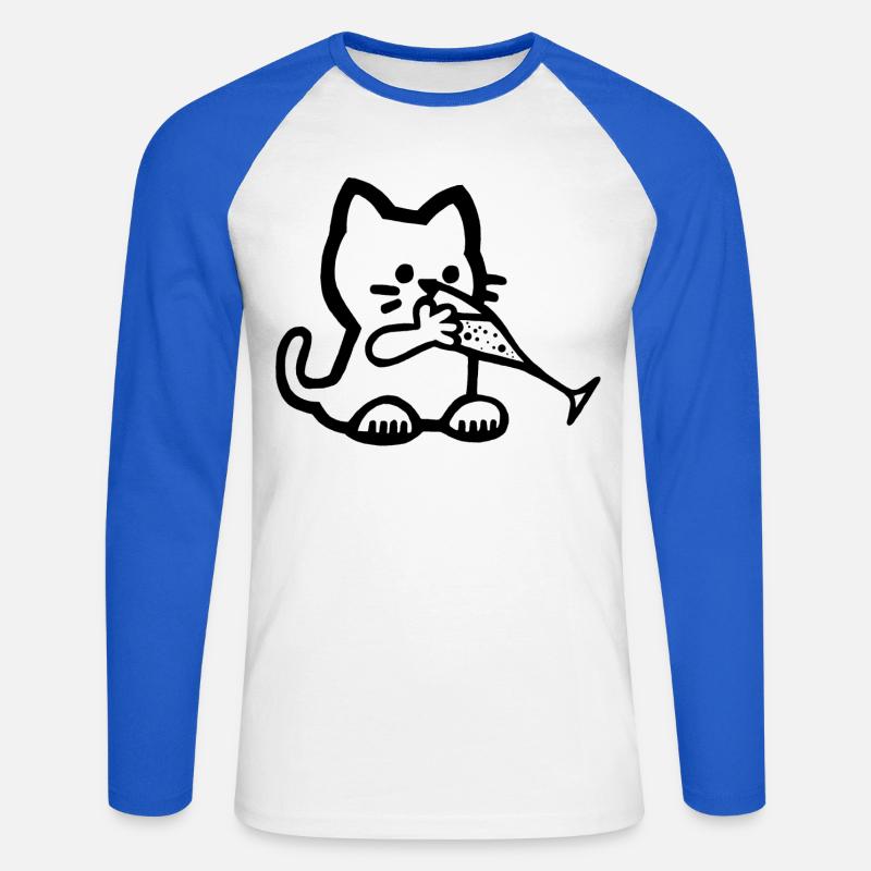 Das Kätzchen hat Durst - Unisex Baseballshirt langarm - Weiß/Royalblau