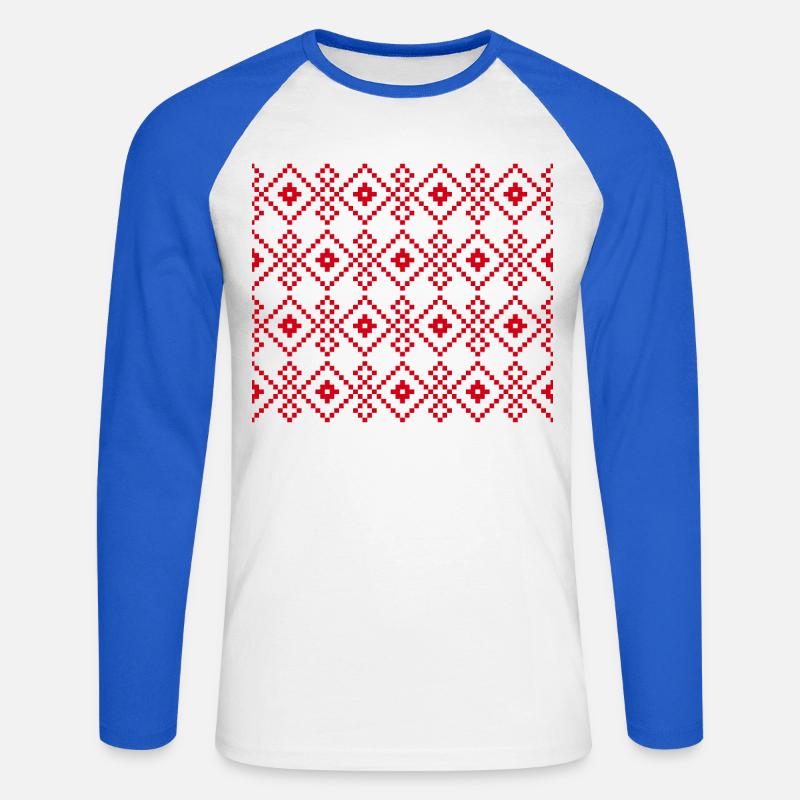 Weihnachtlicher einfarbiger Pullover (rot) - Unisex Baseballshirt langarm - Weiß/Royalblau