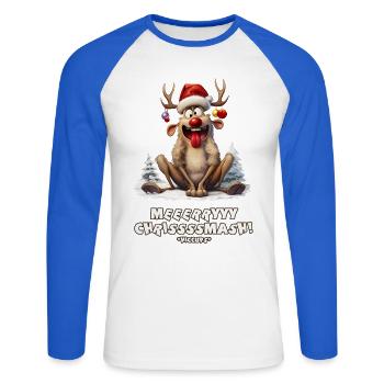 Conception de Noël de renne drôle - T-shirt baseball manches longues Homme - blanc/bleu royal - Devant - Nik (191cm)