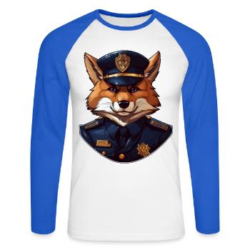 Renard policier - T-shirt baseball manches longues Homme - blanc/bleu royal - Devant - Nik (191cm)