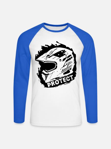 Protect - Schutzhelm [Schwarz] - Unisex Baseballshirt langarm - Weiß/Royalblau
