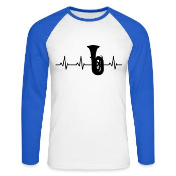 Tuba EKG Herzschlag - Unisex Baseballshirt langarm - Weiß/Royalblau - Vorne - Nik (191cm)