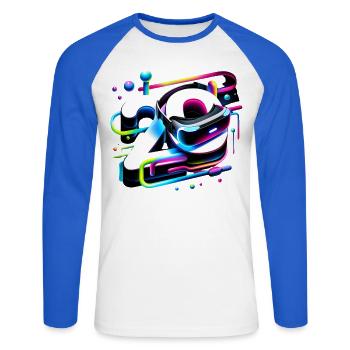 Anniversaire 20 ans Geek gamer 3D - T-shirt baseball manches longues Homme - blanc/bleu royal - Devant - Nik (191cm)