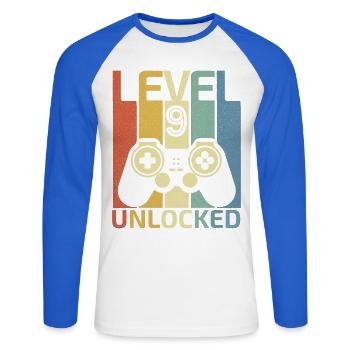 Level 9 Freigeschaltet Lustiger Videospieler 9. Geburtstag - Unisex Baseballshirt langarm - Weiß/Royalblau - Vorne - Nik (191cm)