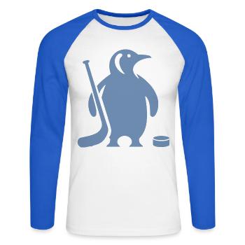 Minimalistische Pinguin Eishockey Silhouette - Unisex Baseballshirt langarm - Weiß/Royalblau - Vorne - Nik (191cm)