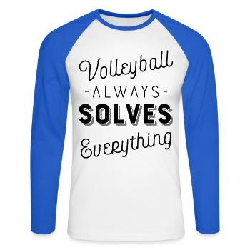 Volleyball - Unisex Long Sleeve Baseball T-Shirt - white/royal blue - Front - Nik (191cm)