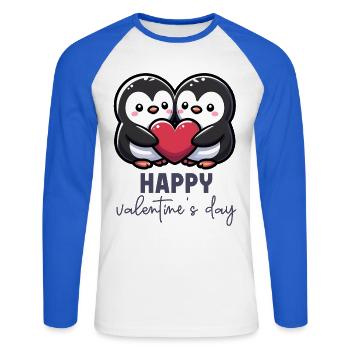 Happy Valentines Day – Sweet Penguins Love Heart - Unisex Long Sleeve Baseball T-Shirt - white/royal blue - Front - Nik (191cm)