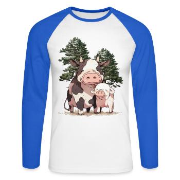 Amis Amitié Vache Cochon Animaux Ensemble - T-shirt baseball manches longues Homme - blanc/bleu royal - Devant - Nik (191cm)