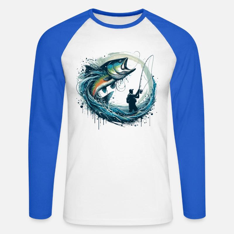 Angeln dynamisch Geschenk - Unisex Baseballshirt langarm - Weiß/Royalblau