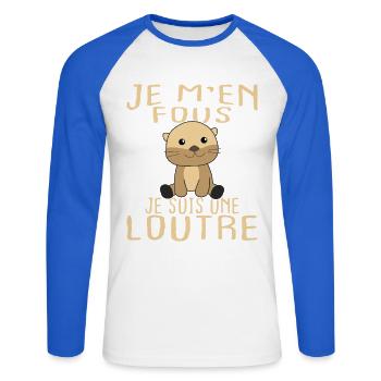 Es ist mir egal, ich bin ein Geschenkotter - Unisex Baseballshirt langarm - Weiß/Royalblau - Vorne - Nik (191cm)