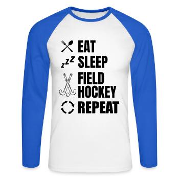 Routine quotidienne du hockey sur gazon - T-shirt baseball manches longues Homme - blanc/bleu royal - Devant - Nik (191cm)