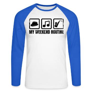 Saxophonisten Wochenende - Unisex Baseballshirt langarm - Weiß/Royalblau - Vorne - Nik (191cm)