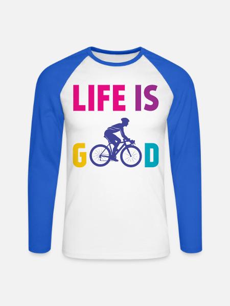 Radfahren - Das Leben ist gut - Unisex Baseballshirt langarm - Weiß/Royalblau