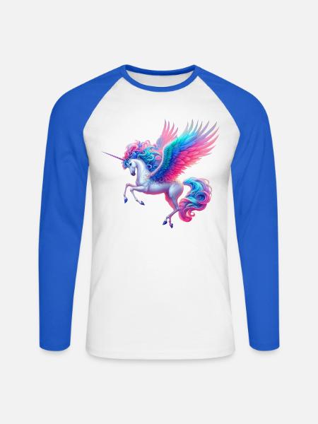Einhorn (02) - Unisex Baseballshirt langarm - Weiß/Royalblau
