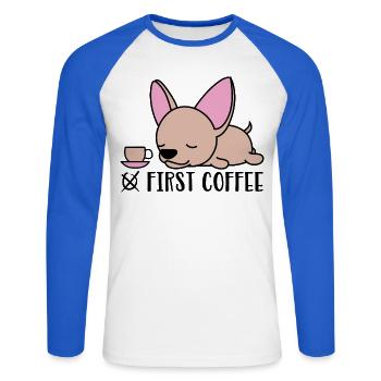 kleiner Hund - Unisex Baseballshirt langarm - Weiß/Royalblau - Vorne - Nik (191cm)