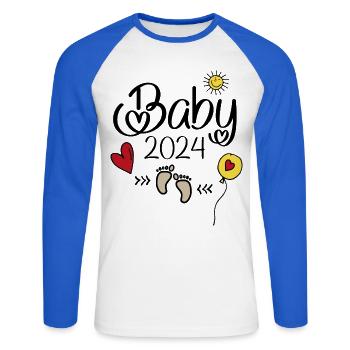 Bébé né en 2024 - T-shirt baseball manches longues Homme - blanc/bleu royal - Devant - Nik (191cm)