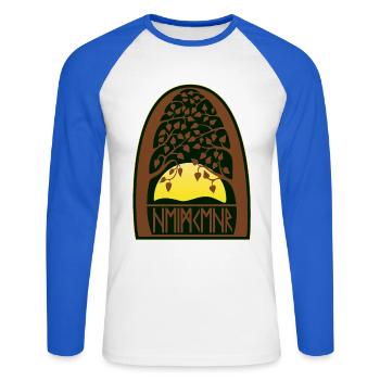 Sonnenaufgang - Runen - Heimkehr - Unisex Baseballshirt langarm - Weiß/Royalblau - Vorne - Nik (191cm)