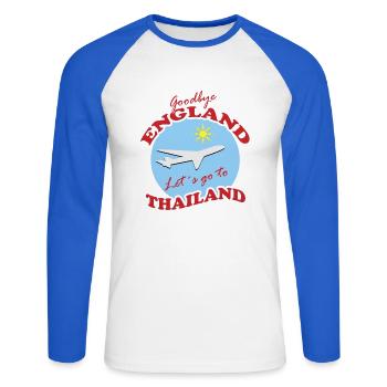 Thaïlande Voyage Adieu Conception d’Avion - T-shirt baseball manches longues Homme - blanc/bleu royal - Devant - Nik (191cm)
