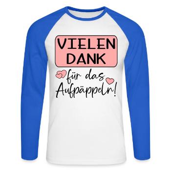GUTE BESSERUNG - AUFPÄPPELN - Unisex Baseballshirt langarm - Weiß/Royalblau - Vorne - Nik (191cm)