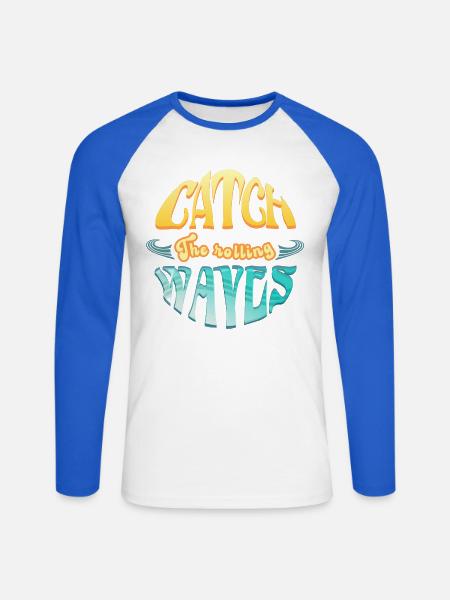 Surfen und CatchTheWaves - Unisex Baseballshirt langarm - Weiß/Royalblau